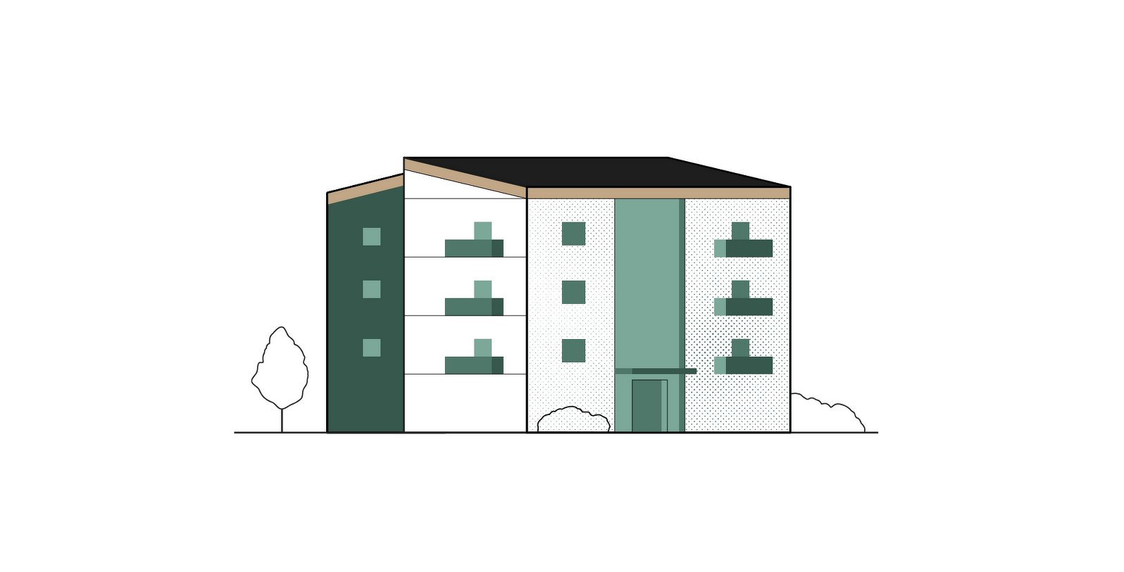 Illustration av en av Bromöllahems fastigheter.